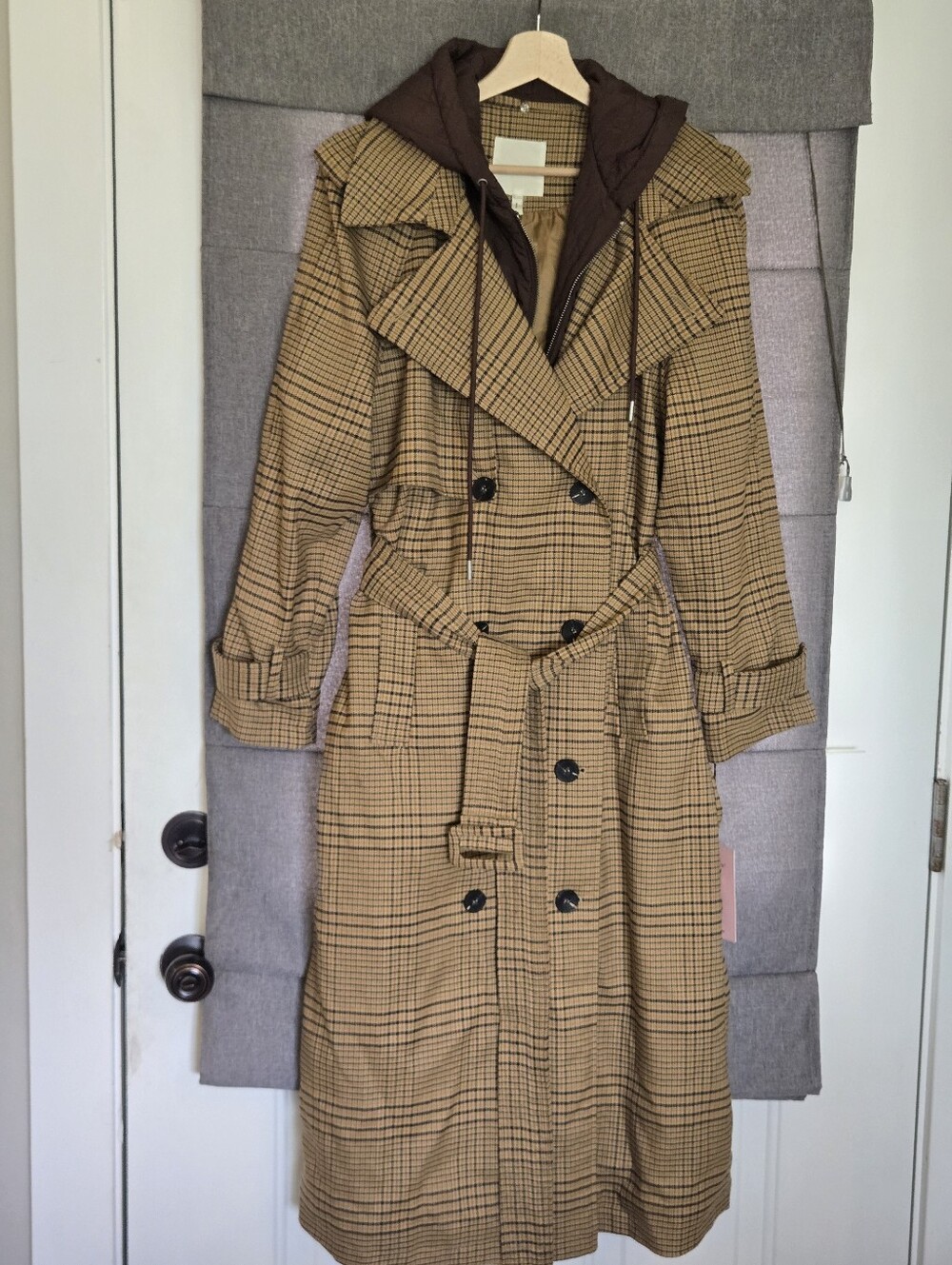 Avec Les Filles “With the girls” Plaid Trench Jacket Coat Sz Large Anthropologie
